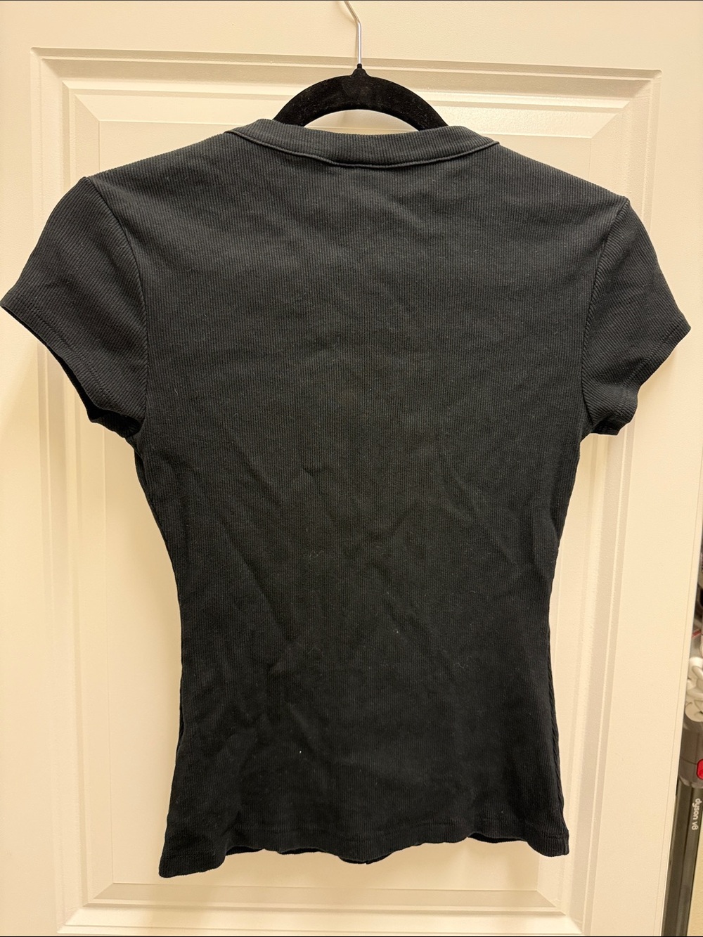 Reformation Black Short-Sleeve Button-Front Ribbed Top - Picture 3 of 4